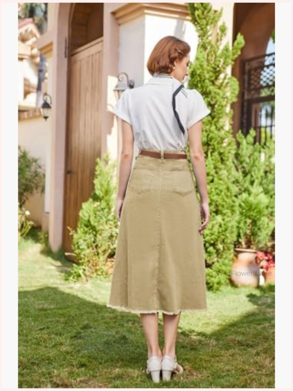 Elastic High Waist Frayed Raw Hem A-Line Maxi Long Jean Skirt with Pockets - Picture 5 of 7
